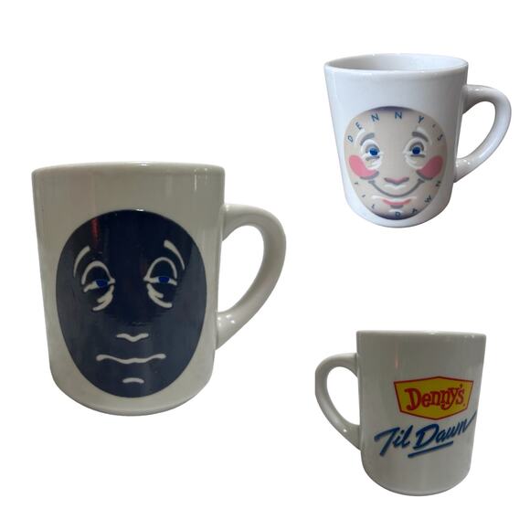 VTG Denny's Til Dawn Cream/Dark Teal Ceramic Heat Activated Moon Coffee Tea Mug - Picture 2 of 10